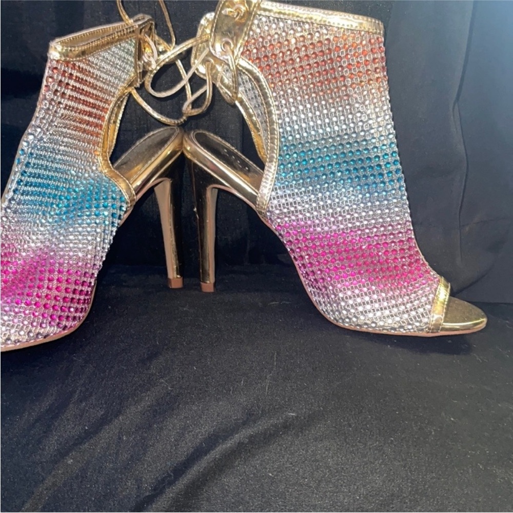 Liliana Multicolor Rhinestone Open-Toe Stiletto Booties - Picture 2 of 5